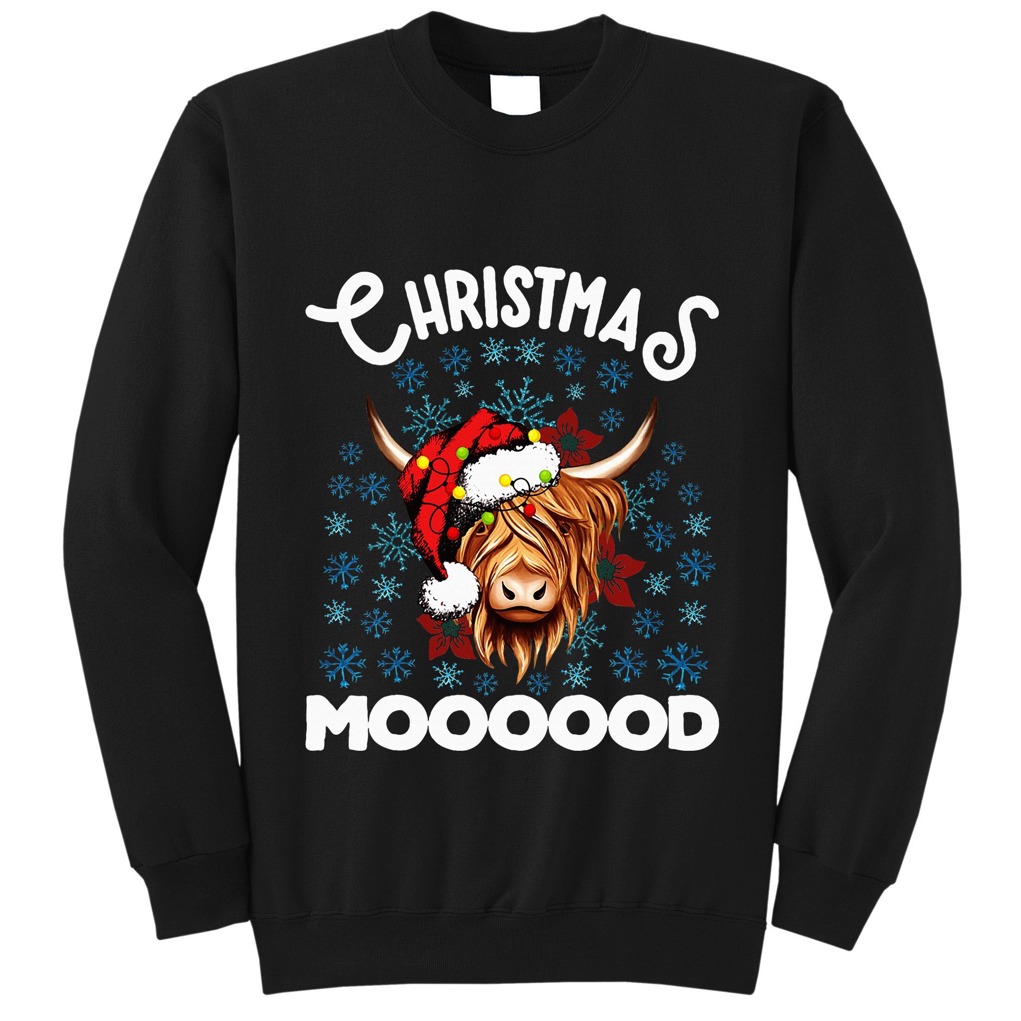 Christmas Highland Cow Santa Hat Highlander Cow Mom Tall Sweatshirt