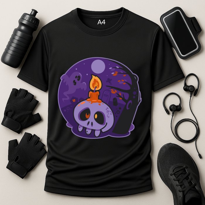 Cute Halloween Candle Skull Cooling Performance Crew T-Shirt