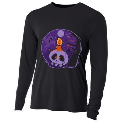 Cute Halloween Candle Skull Cooling Performance Long Sleeve Crew