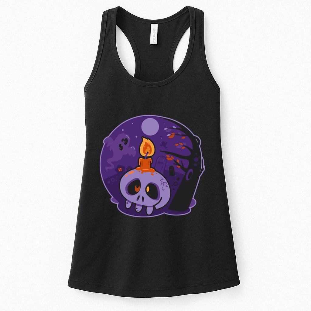 Cute Halloween Candle Skull Womens Tank Top