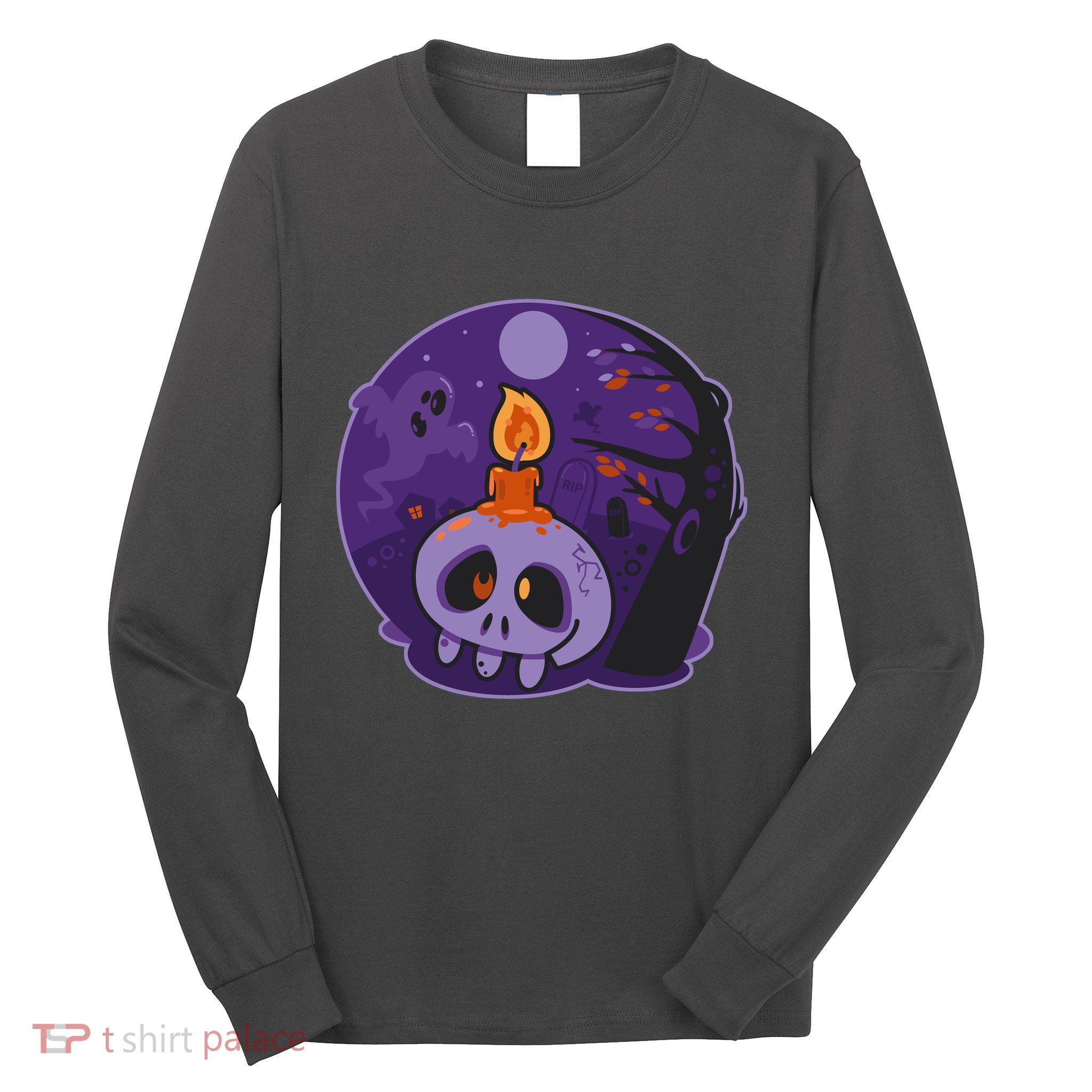 Cute Halloween Candle Skull Long Sleeve Shirt