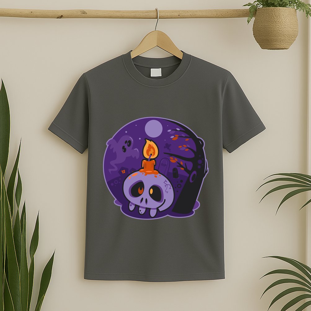 Cute Halloween Candle Skull T-Shirt