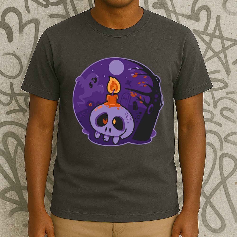 Cute Halloween Candle Skull T-Shirt