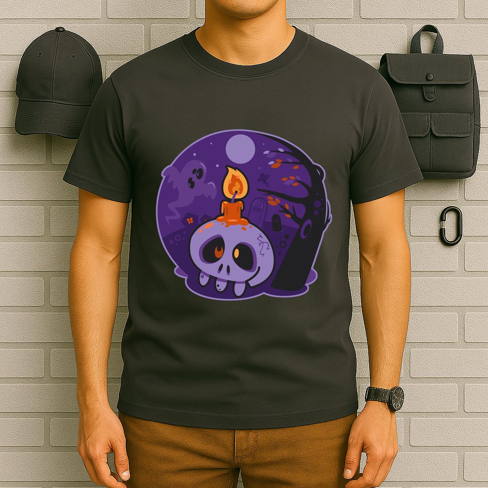 Cute Halloween Candle Skull T-Shirt