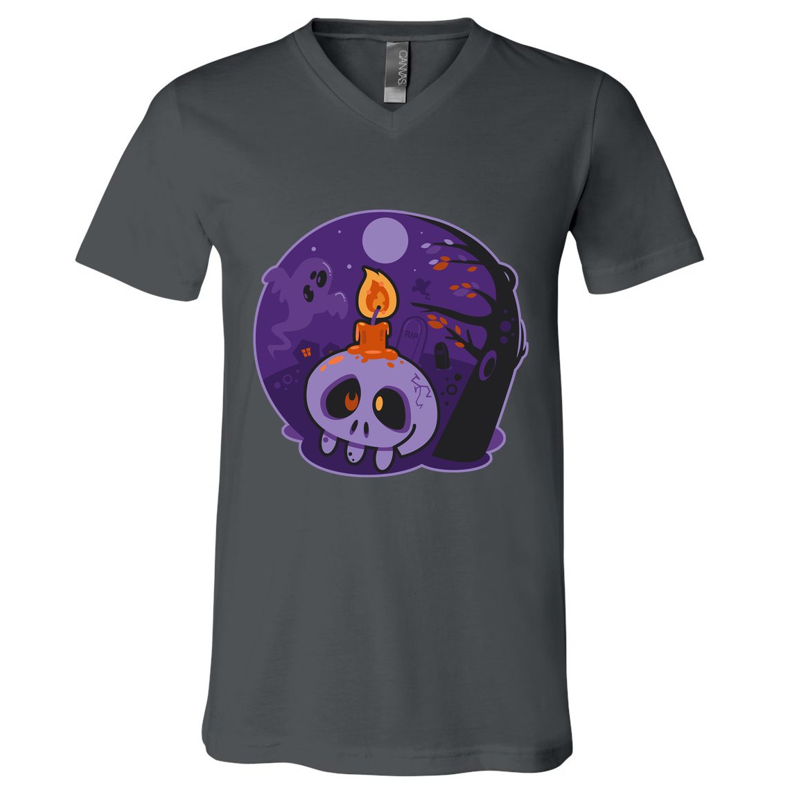 Cute Halloween Candle Skull V-Neck T-Shirt