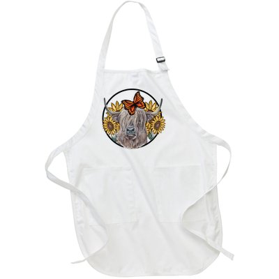 Country Highland Cow & Wild Sunflowers & Butterflies  Full-Length Apron With Pockets