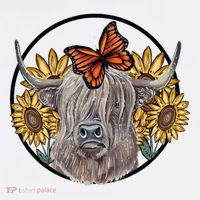 Country Highland Cow & Wild Sunflowers & Butterflies  T-Shirt