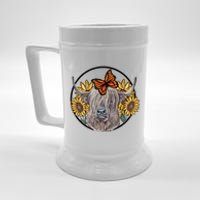 Country Highland Cow & Wild Sunflowers & Butterflies  Beer Stein