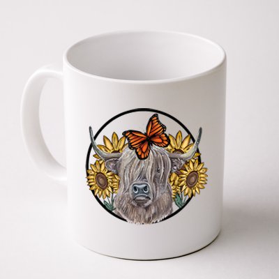 Country Highland Cow & Wild Sunflowers & Butterflies  Coffee Mug