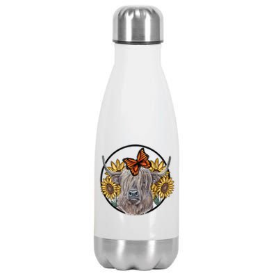 Country Highland Cow & Wild Sunflowers & Butterflies  Stainless Steel Insulated Water Bottle