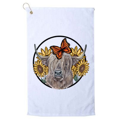 Country Highland Cow & Wild Sunflowers & Butterflies  Golf Towel