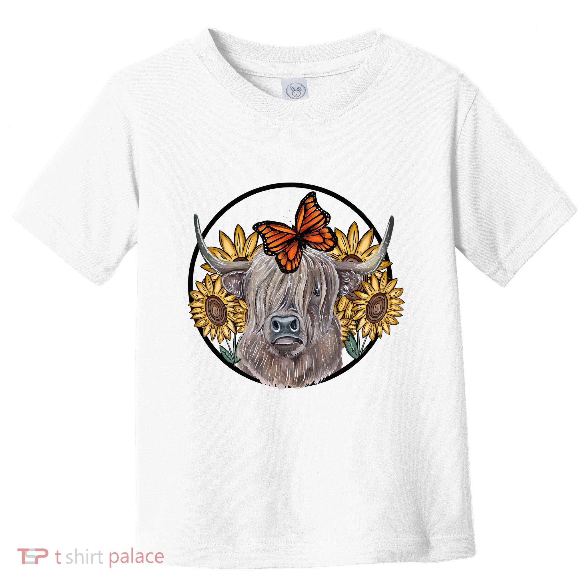 Country Highland Cow & Wild Sunflowers & Butterflies  Toddler T-Shirt