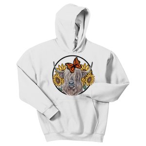 Country Highland Cow & Wild Sunflowers & Butterflies  Kids Hoodie