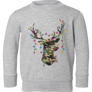 Christmas Holiday Camo Hunting Reindeer Deer Xmas Lights Toddler Sweatshirt