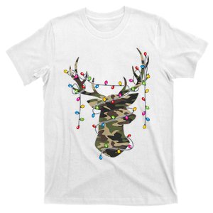 Christmas Holiday Camo Hunting Reindeer Deer Xmas Lights T-Shirt