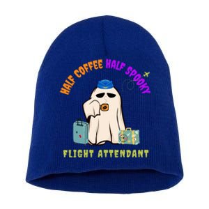 Cute Half Coffee Half Spooky Flight Attendant Halloween Fun Gift Short Acrylic Beanie