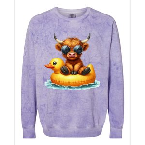 Cute Highland Cow Duck Pool Float Summer Vibes Swimming Colorblast Crewneck Sweatshirt