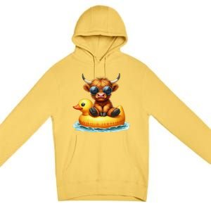 Cute Highland Cow Duck Pool Float Summer Vibes Swimming Premium Pullover Hoodie