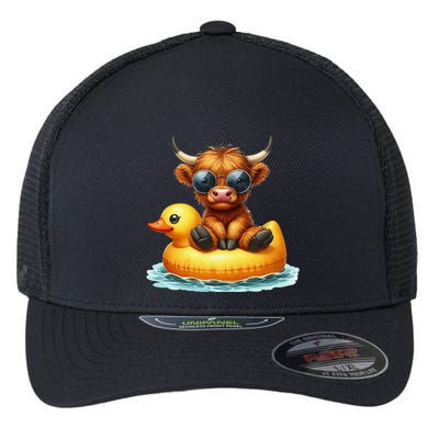 Cute Highland Cow Duck Pool Float Summer Vibes Swimming Flexfit Unipanel Trucker Cap