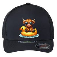 Cute Highland Cow Duck Pool Float Summer Vibes Swimming Flexfit Unipanel Trucker Cap