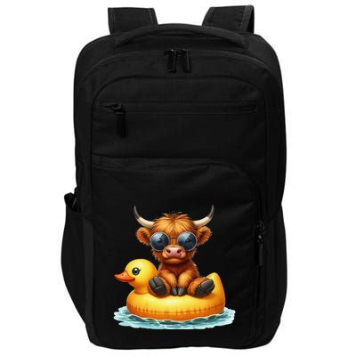 Cute Highland Cow Duck Pool Float Summer Vibes Swimming Impact Tech Backpack