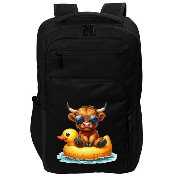 Cute Highland Cow Duck Pool Float Summer Vibes Swimming Impact Tech Backpack