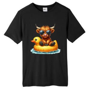 Cute Highland Cow Duck Pool Float Summer Vibes Swimming Tall Fusion ChromaSoft Performance T-Shirt