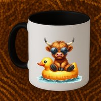 Cute Highland Cow Duck Pool Float Summer Vibes Swimming Mug