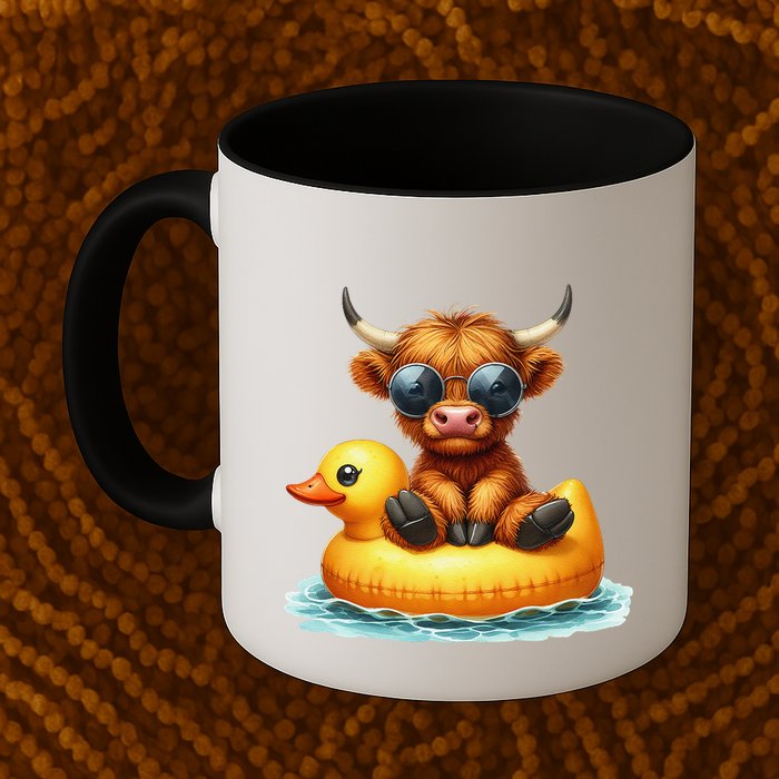 Cute Highland Cow Duck Pool Float Summer Vibes Swimming Mug