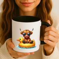 Cute Highland Cow Duck Pool Float Summer Vibes Swimming Mug