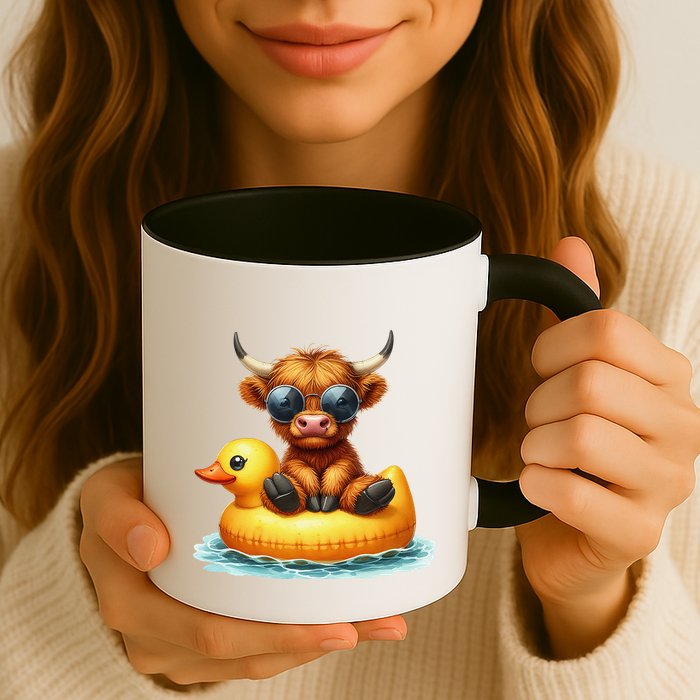 Cute Highland Cow Duck Pool Float Summer Vibes Swimming Mug
