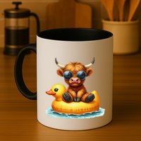 Cute Highland Cow Duck Pool Float Summer Vibes Swimming Mug