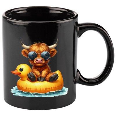 Cute Highland Cow Duck Pool Float Summer Vibes Swimming 11oz C Handle Ceramic Mug