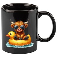 Cute Highland Cow Duck Pool Float Summer Vibes Swimming 11oz C Handle Ceramic Mug