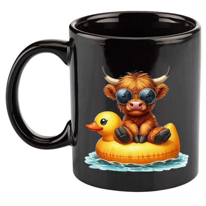 Cute Highland Cow Duck Pool Float Summer Vibes Swimming 11oz C Handle Ceramic Mug
