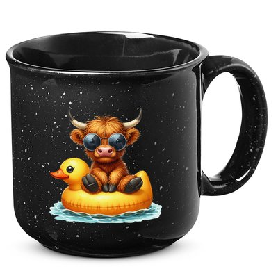 Cute Highland Cow Duck Pool Float Summer Vibes Swimming 15oz Campfire Ceramic Mug
