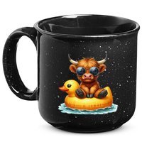 Cute Highland Cow Duck Pool Float Summer Vibes Swimming 15oz Campfire Ceramic Mug