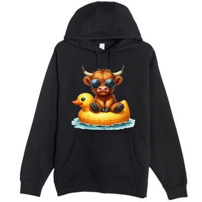 Cute Highland Cow Duck Pool Float Summer Vibes Swimming Premium Pullover Hoodie