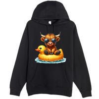Cute Highland Cow Duck Pool Float Summer Vibes Swimming Premium Pullover Hoodie