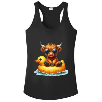 Cute Highland Cow Duck Pool Float Summer Vibes Swimming Ladies PosiCharge Competitor Racerback Tank