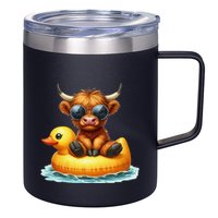 Cute Highland Cow Duck Pool Float Summer Vibes Swimming 12oz Stainless Steel Coffee Mug