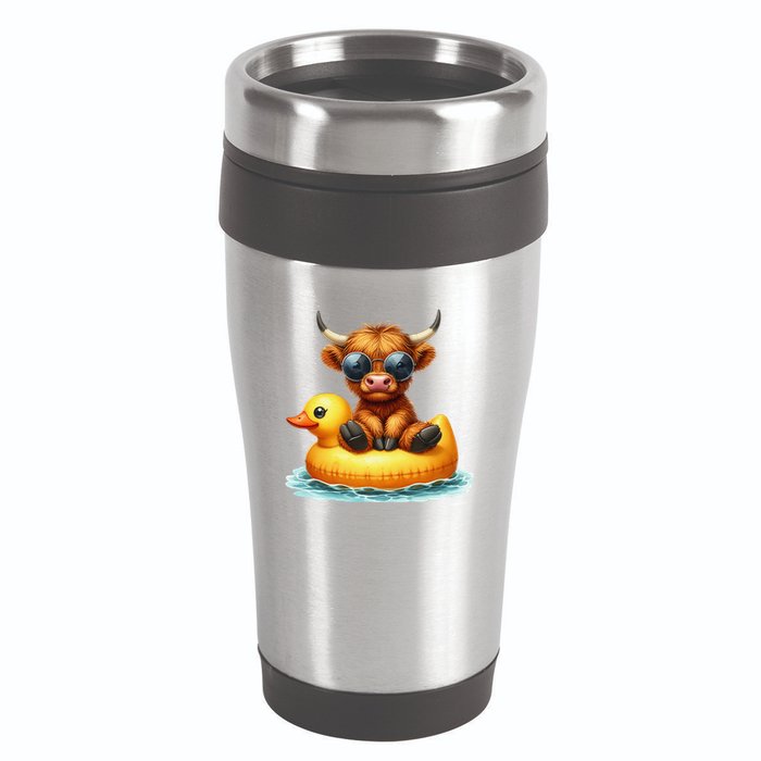 Cute Highland Cow Duck Pool Float Summer Vibes Swimming 16oz Travel Tumbler