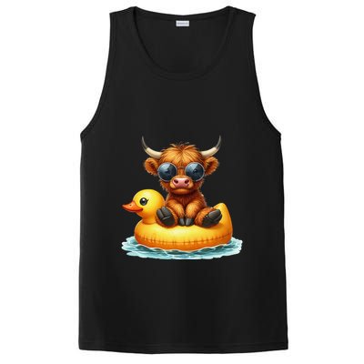Cute Highland Cow Duck Pool Float Summer Vibes Swimming PosiCharge Competitor Tank