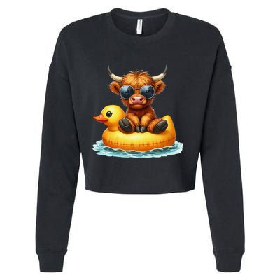 Cute Highland Cow Duck Pool Float Summer Vibes Swimming Cropped Pullover Crew