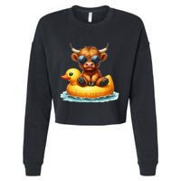 Cute Highland Cow Duck Pool Float Summer Vibes Swimming Cropped Pullover Crew