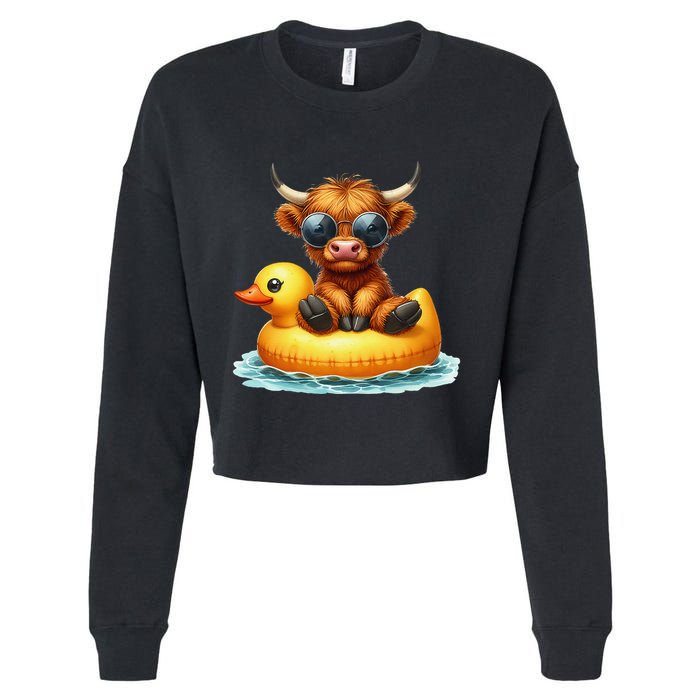 Cute Highland Cow Duck Pool Float Summer Vibes Swimming Cropped Pullover Crew