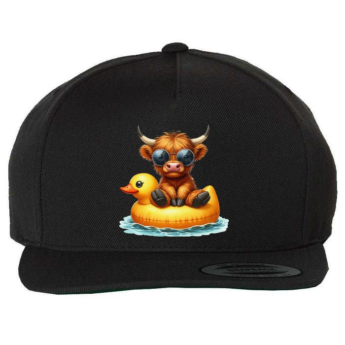 Cute Highland Cow Duck Pool Float Summer Vibes Swimming Wool Snapback Cap