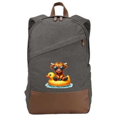 Cute Highland Cow Duck Pool Float Summer Vibes Swimming Cotton Canvas Backpack