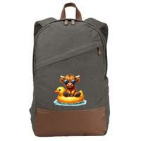 Cute Highland Cow Duck Pool Float Summer Vibes Swimming Cotton Canvas Backpack