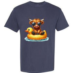 Cute Highland Cow Duck Pool Float Summer Vibes Swimming Garment-Dyed Heavyweight T-Shirt